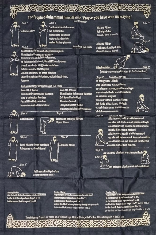 Prayer mat with step by step guide and illustrations